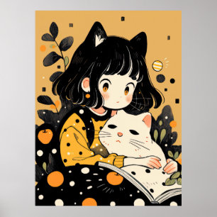 Poster Gatinho lendo um livro