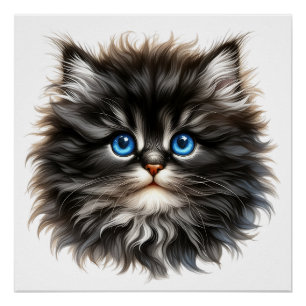 Póster Gatinho liso adorável com olhos azuis