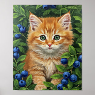 Poster Gatinho & Mirtilos | Pintura a Óleo Arte