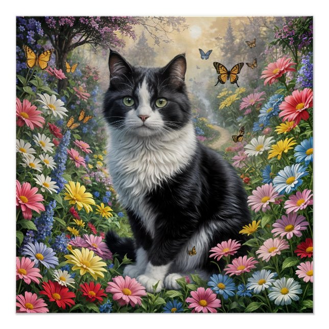 Póster Gatinho no jardim das flores (Frente)