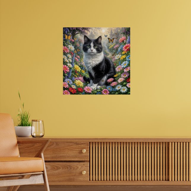 Poster Gatinho no jardim de flores (Sala de Estar 2)