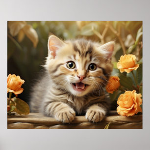 Poster *~* Gatinho Olá Floral 5:4 Kitten Cat AP68