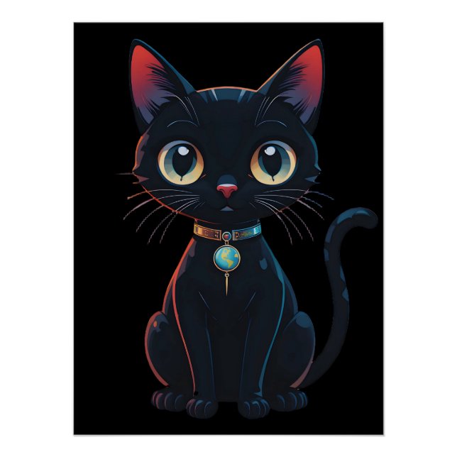 Póster Gatinho Preto Assustador (Frente)