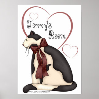 Poster Gatinho Preto e Branco com Corações