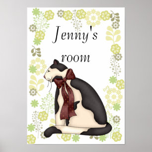 Póster Gatinho Preto e Branco com Moldura Floral