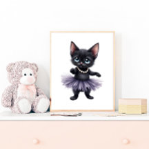 Gatinho Preto Elegante Bailarina com Tutu Roxo