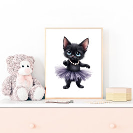 Poster Gatinho Preto Elegante Bailarina em Tutu Roxo