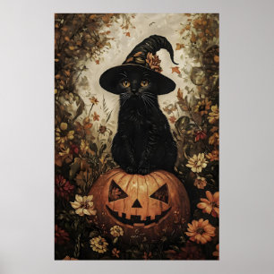 Poster Gatinho Preto Em Um Chapéu De Bruxa Com Estampa De