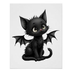 Póster Gatinho Preto Mal-Humorado de Halloween Fantasiado