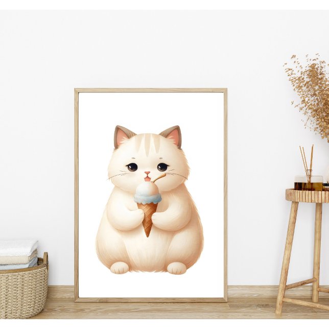 Poster Gatinho Redondo Fofo Pastel com Casquinha de Sorve (Criador carregado)