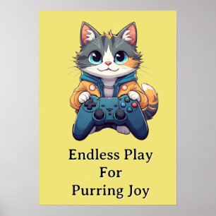 Poster Gatinho Segurando Controle de Jogo Sorriso Gamer G