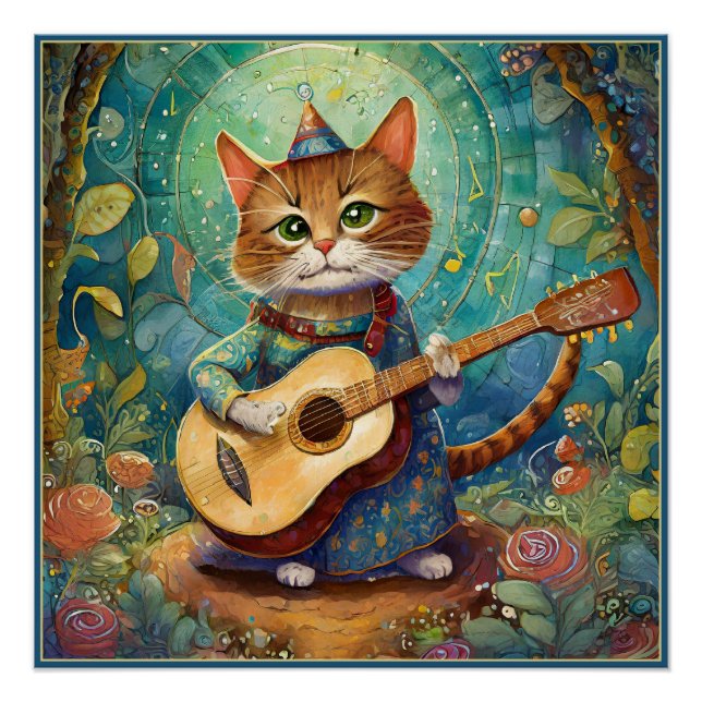 Póster Gatinho Tocando Guitarra (Frente)