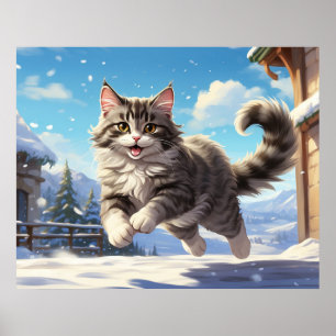 Poster *~* Gatinho voador de neve 5:4 Kitten Cat AP68