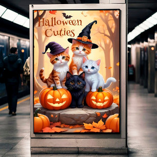 Poster Gatinhos bonitos do outono de outono em figurinos
