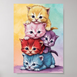 Poster gatinhos bonitos em cores pastosas arte de downloa