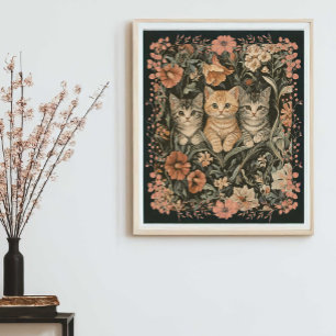 Poster Gatinhos bonitos no estilo de William Morris