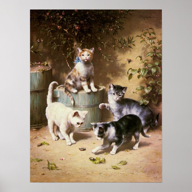 Póster Gatinhos brincando com besouros, Carl Reichert (Frente)