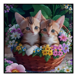 Póster Gatinhos de corte fofinho em uma cesta de flores