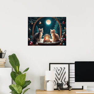 Poster Gatinhos de Natal encantadores com Decoração Festi