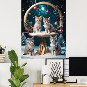 Poster Gatinhos de Natal Whimsso em Dourada Stand