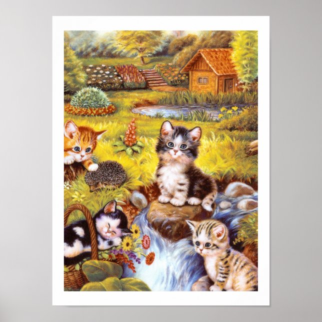 Póster Gatinhos em um jardim (Frente)