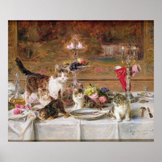 Póster Gatinhos num banquete, século XIX (Frente)