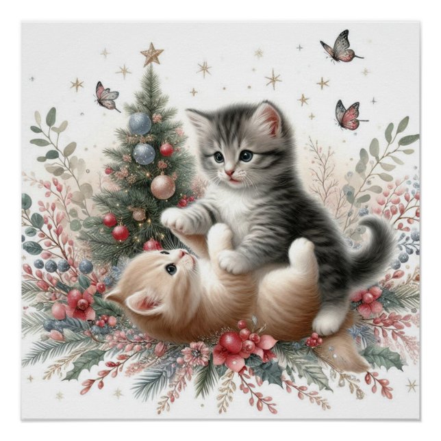 Póster Gatinhos reproduzindo o Natal (Frente)