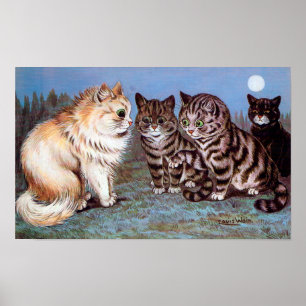 Póster Gatinhos reunidos à Lua, Louis Wain