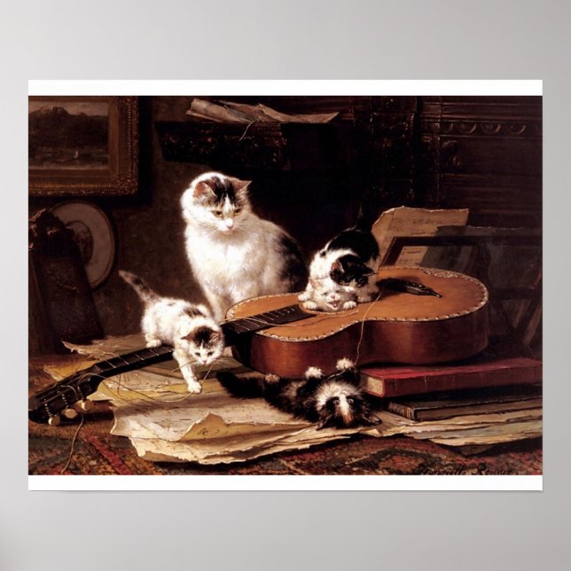 Póster Gatinhos travessosos tocando guitarra (Frente)