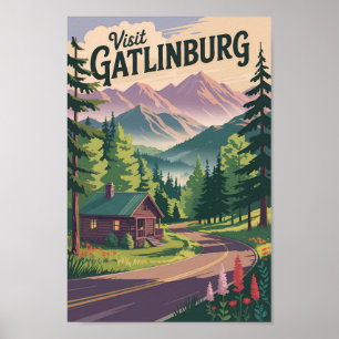 Poster Gatlinburg Tennessee Cabin Viagem Art Vintage