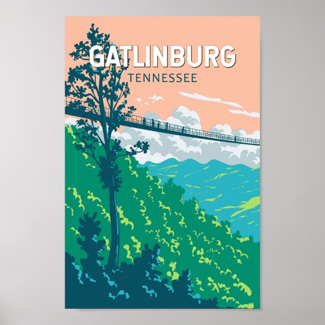 Poster Gatlinburg Tennessee Illustração Viagem Art (Frente)