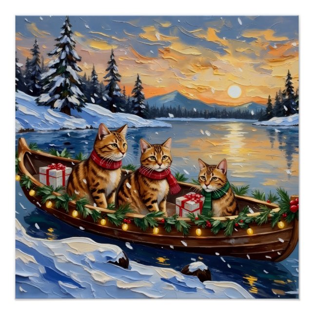 Póster Gato Abissínio Natal Barco Feriado (Frente)