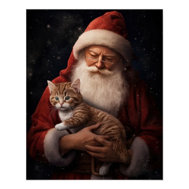 Póster Gato Abissino com Natal Festivo do Pai Natal (Frente)