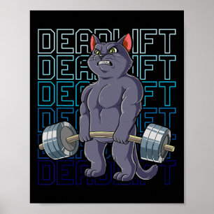 Poster Gato Academia Treinamento com Peso Levantamento de