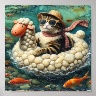 Poster Gato Adorável Com Boia de Carneiro