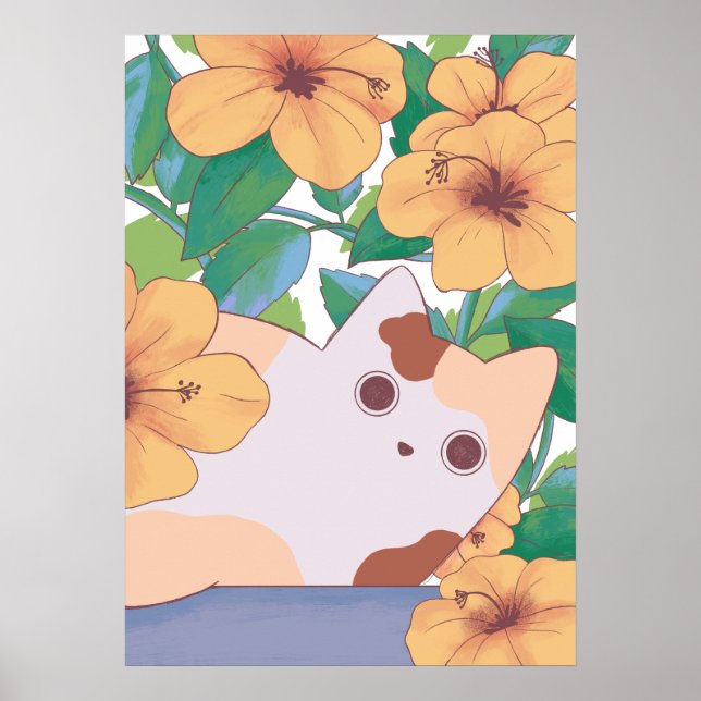 Poster Gato Adorável com Flores (Frente)