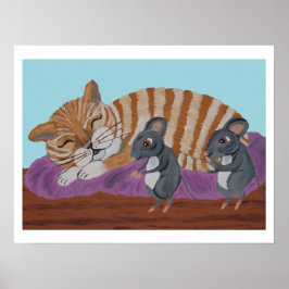 Poster Gato Adormecido e Ratos Sorrateiros