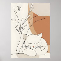 Gato Adormecido Minimalista & Botânico Boêmio