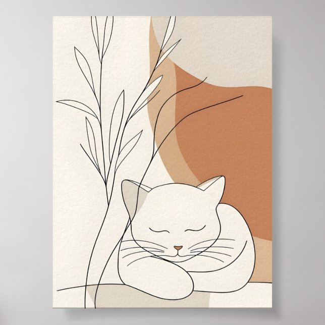 Poster Gato Adormecido Minimalista & Botânico Boêmio (Frente)