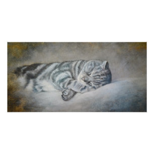 Póster Gato adormecido - Pintura a óleo por Lukian