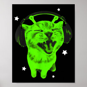 Poster Gato Alienígena Meme Y2k Divertido Gato Bobo Retro