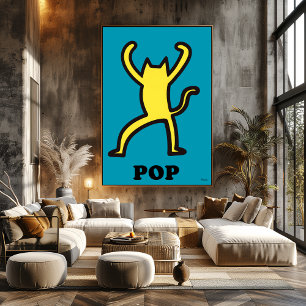 Poster Gato Amarelo Arte Pop Silhueta de Animal de Desenh