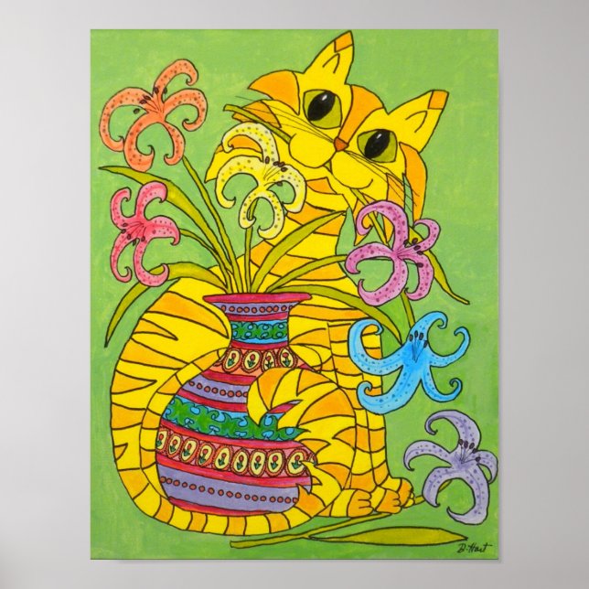 Póster Gato Amarelo com Vase dos Lírios (Frente)