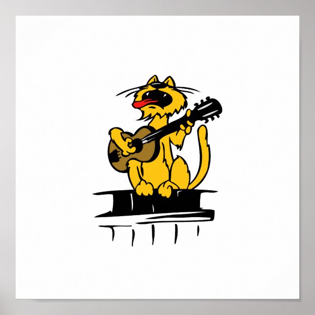 Póster gato amarelo tocando violão e cantando (Frente)