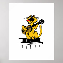 Póster gato amarelo tocando violão e cantando