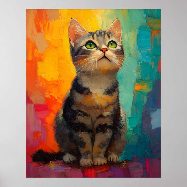 Poster Gato American Shorthair com Cores Abstratas (Frente)