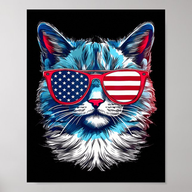 Poster Gato Americano de Óculos de Sol Bandeira dos EUA M (Frente)
