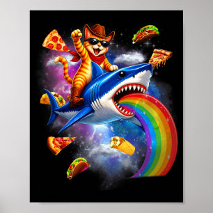 Poster Gato andando de tubarão pizza arco-íris taco galáx