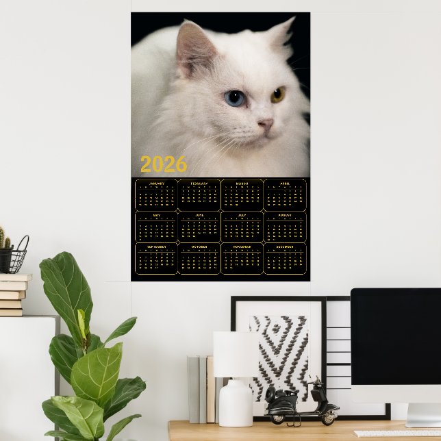 Poster Gato Angora com Heterochromia – Calendário 2026 (Escritório em casa)