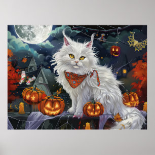 Poster Gato Angorá Turco Halloween Assustador